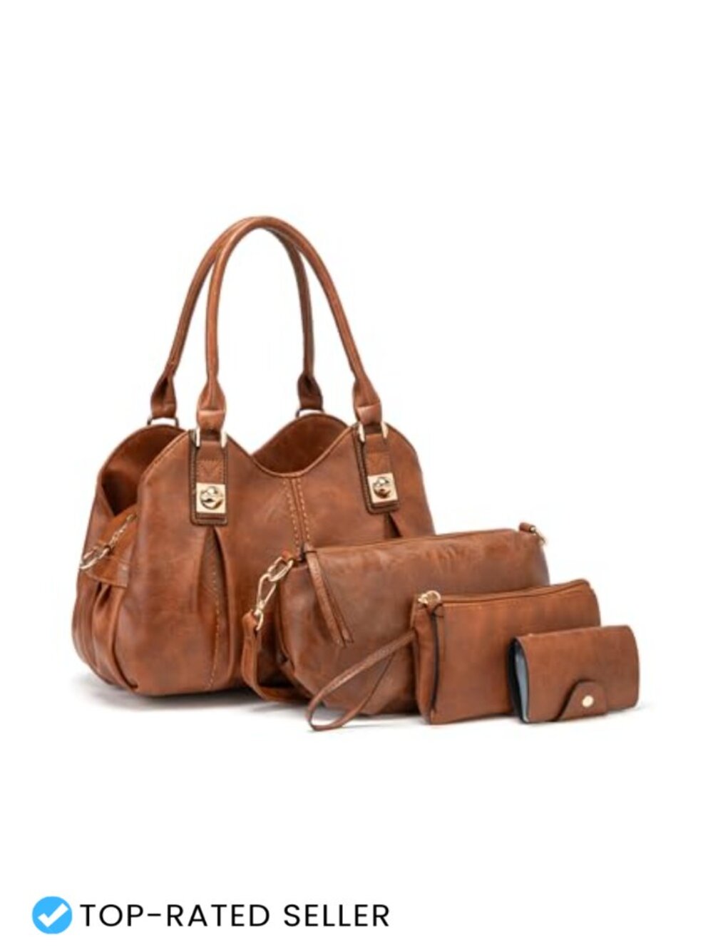 KingTo Retro Tote Handbag Set for Women, PU Leather, 4-Piece Satchel Clutch